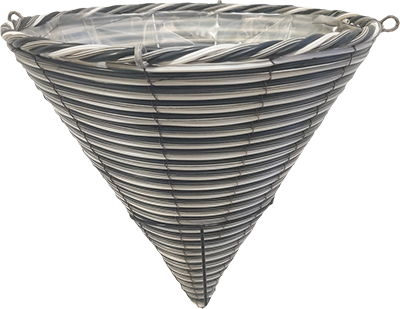 Round Plastic Cone White/Black 14 x 14 Inch with 4 Strand Hanger - 20 per case - Hanging Baskets